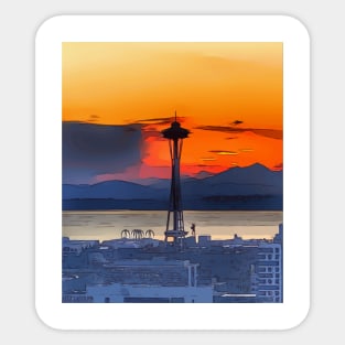 Gorgeous sunset in Seattle, with the Space Needle in the foreground Sticker